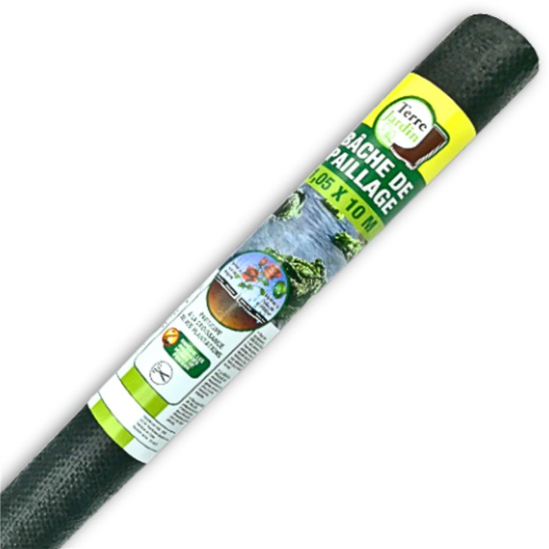 TERRE JARDIN - Toile de Paillage, 10 x 1 m, 90 g/m² – Geotextile Anti Repousse - Bâche Géotextile Anti-Mauvaises Herbes – Tissu