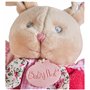 Baby Nat' - Doudou Lapin Plat - Lapin Poupi Rose - Imprimé Fleurs - Forme Originale Facile à Attraper avec Nouettes & Grandes Or
