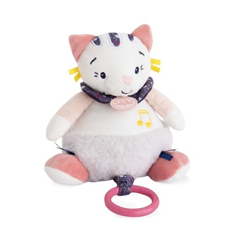 BABY NAT' - Peluche Musicale Chat - Boîte à Musique - 25 cm - Blanc/Rose - Belle Idée Cadeau Fille - Chat Pollen - BN0444