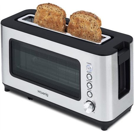 H.Koenig Grille pain Toaster 2 tranches VIEW7 Fentes larges Vitre Transparente Inox vintage