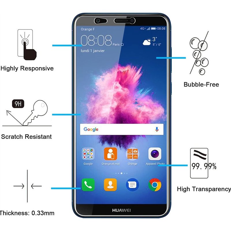 Image secondaire de NEW'C Lot de 2, Verre Trempé pour Huawei P Smart, Film Protection écran sans Bulles d'air Ultra Résistant (0,33mm HD Ultra Trans