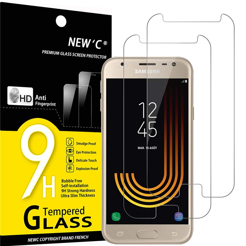 NEW'C Lot de 2, Verre Trempé pour Samsung Galaxy J3 2017 Film Protection écran sans Bulles d'air Ultra Résistant (0,33mm HD Ultr)