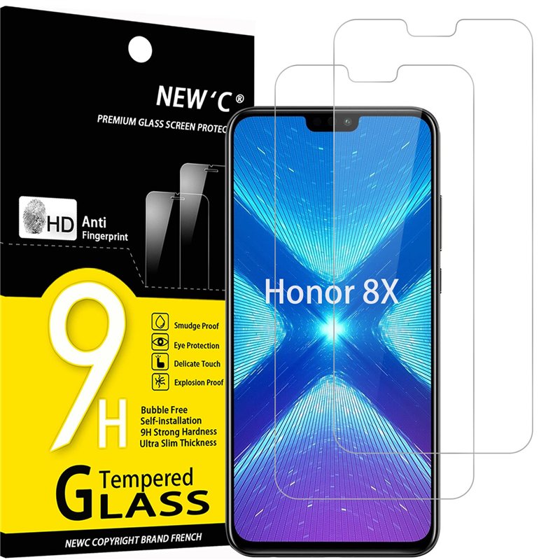 NEW'C Lot de 2, Verre Trempé pour Honor 8X, Film Protection écran sans Bulles d'air Ultra Résistant (0,33mm HD Ultra Transparent