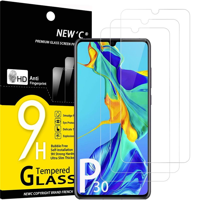 NEW'C Lot de 3, Verre Trempé pour Huawei P30, Film Protection écran sans Bulles d'air Ultra Résistant (0,33mm HD Ultra Transparent)