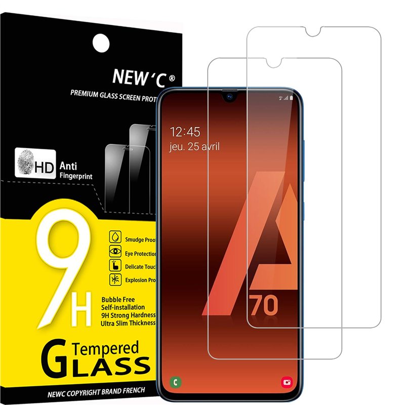 NEW'C Lot de 2, Verre Trempé pour Samsung Galaxy A70, Film Protection écran Efficace Contre Les Rayures - sans Bulles - Ultra Ré