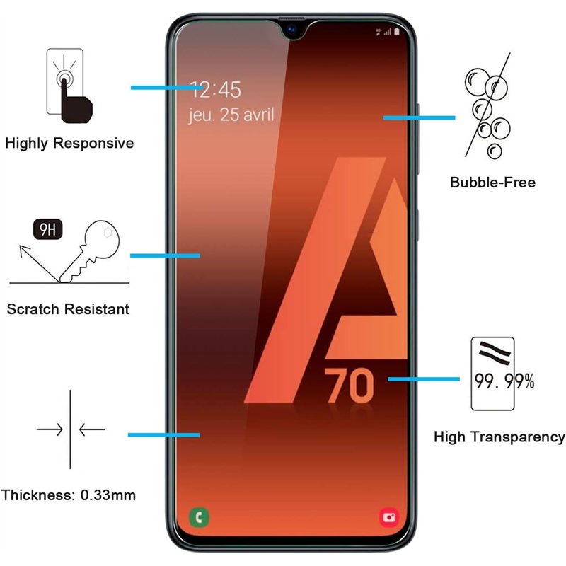 Image secondaire de NEW'C Lot de 2, Verre Trempé pour Samsung Galaxy A70, Film Protection écran Efficace Contre Les Rayures - sans Bulles - Ultra Ré