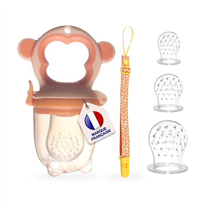 Tetine Grignoteuse Bebe et 3 Tétines Évolutives | Design Singe | En Silicone Médical et Sans Bisphénol A | Attache tétine offert
