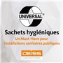 DEISS Sacs hygiéniques blancs HDPE – 30 pièces – 80+70x250 mm – 12 µm – résistants et recyclables – pour toilettes féminines, hô