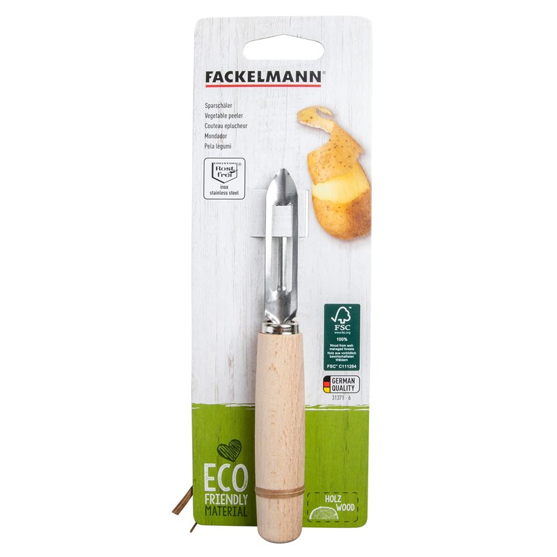 Fackelmann 31371 Eplucheur à légumes en inox avec manche en bois, économe, rasoir à légumes, Acier inoxydable, Bois de hêtre, 15