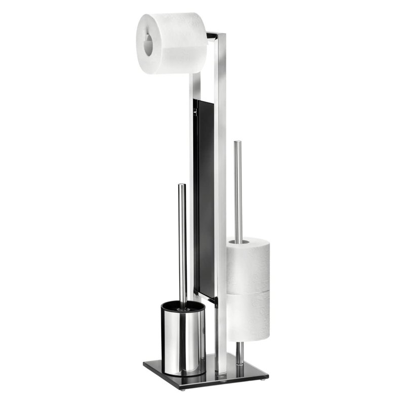 WENKO Combiné WC Rivalta | 3 en 1| Brosse WC et Dérouleur Papier Toilette | Stockage Papier | Tête de Brosse remplaçable | Acier