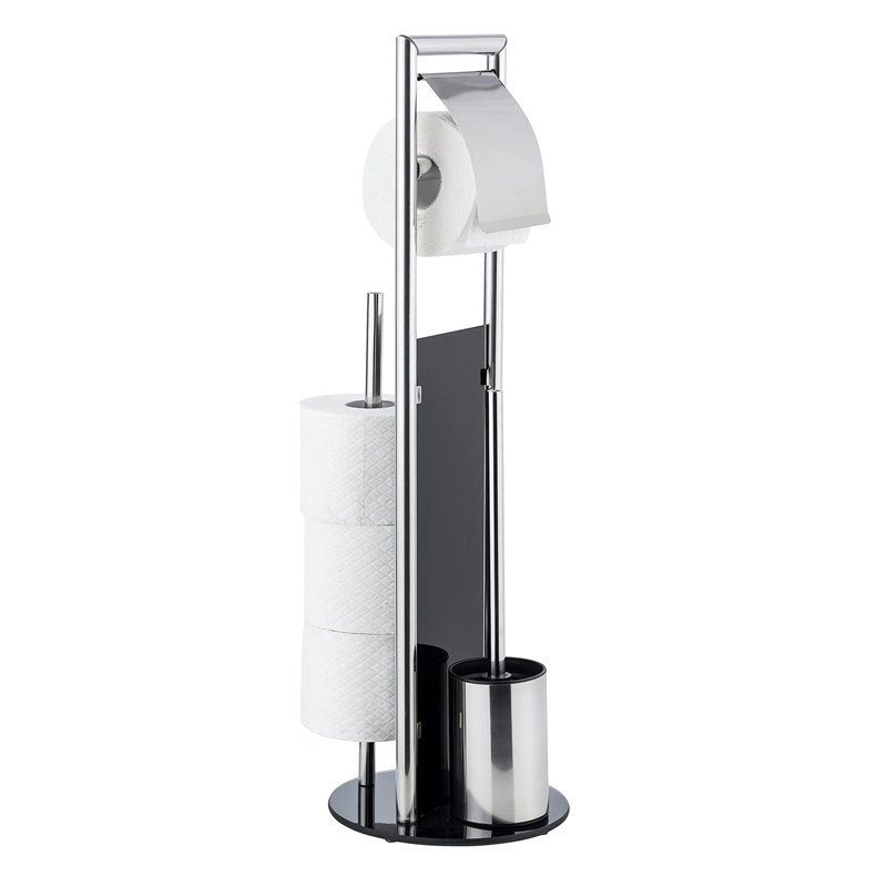 WENKO Combiné WC Ravina 3en1 Blanc | Brosse WC et dérouleur Papier Toilette | Range Papier Toilette jusqu'à 3 Rouleaux | Acier I