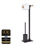 WENKO Serviteur WC 2en1 Forli, Brosse WC et dérouleur papier toilette sur pied, Acier noir et support papier toilette en bambou,