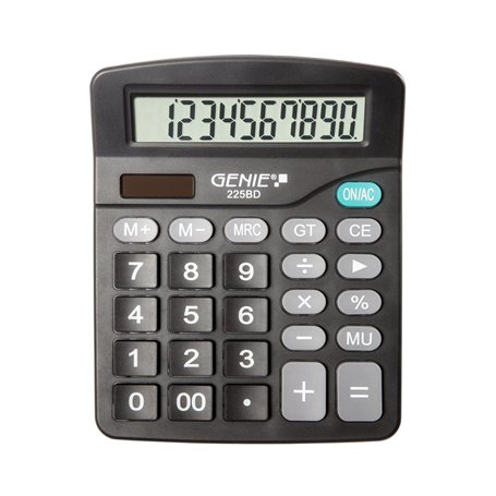 Genie 225 BD Calculatrice de bureau 12 chiffres Dual-Power (Solar et batterie) Design compact Noir