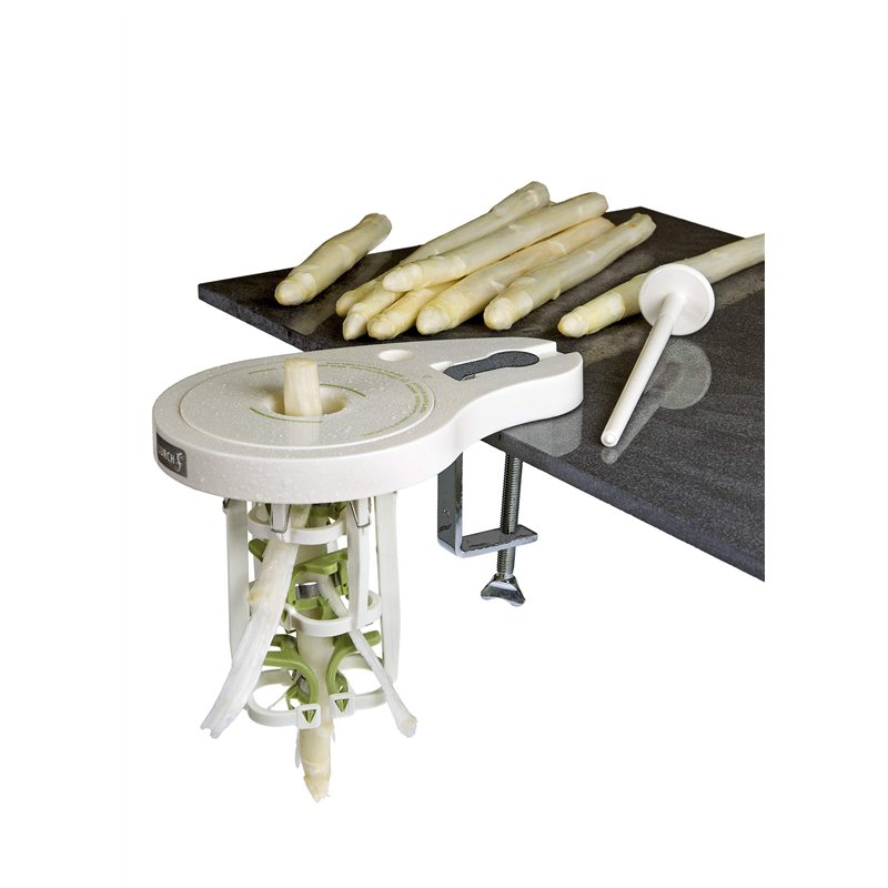 Lurch Éplucheur à asperges II/de table à 6 lames, y compris support de table vert, lames en plastique/acier inoxydable, blanc, 1