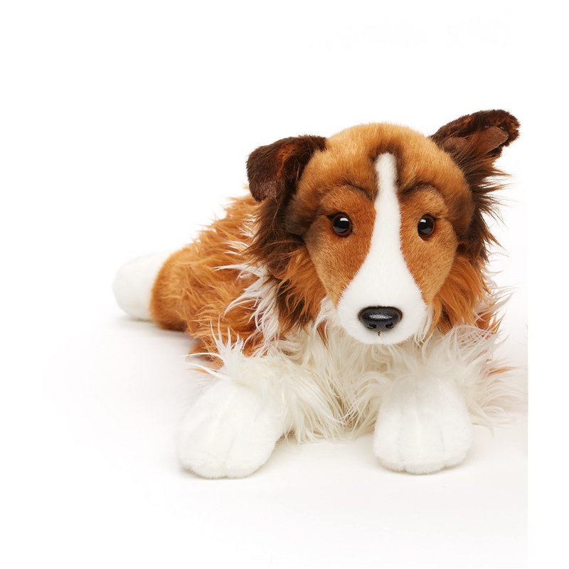 Uni-Toys Collie à Poils Longs, couché - Visage Blanc/Marron - 41 cm (Longueur) - Chien en Peluche, Collie, Animal de Compagnie -