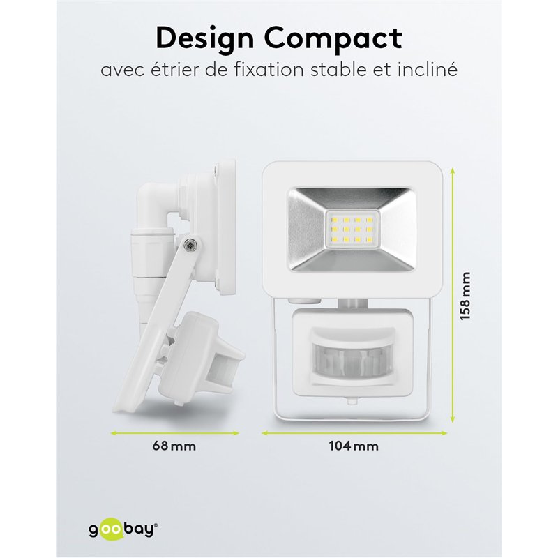 Image secondaire de goobay 53878 Projecteur LED avec détecteur de mouvement – Projecteur LED de 10 W – Lumière blanc neutre 4000 K – 850 lm – Angle 