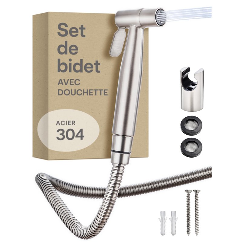 Praknu Kit Douchette WC Complet - Pulverisateur Bidet à Main avec Pomme de Douche pour Toilette, Tuyau - Kit hygiène intime - 2 Joints