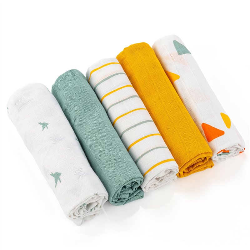LaLoona – Langes Coton Bébé – Lot de 5 Lange Bebe 70x70 cm – Ultra Doux – Lavables, Certifiés Oeko-Tex – Débarbouillette Moussel