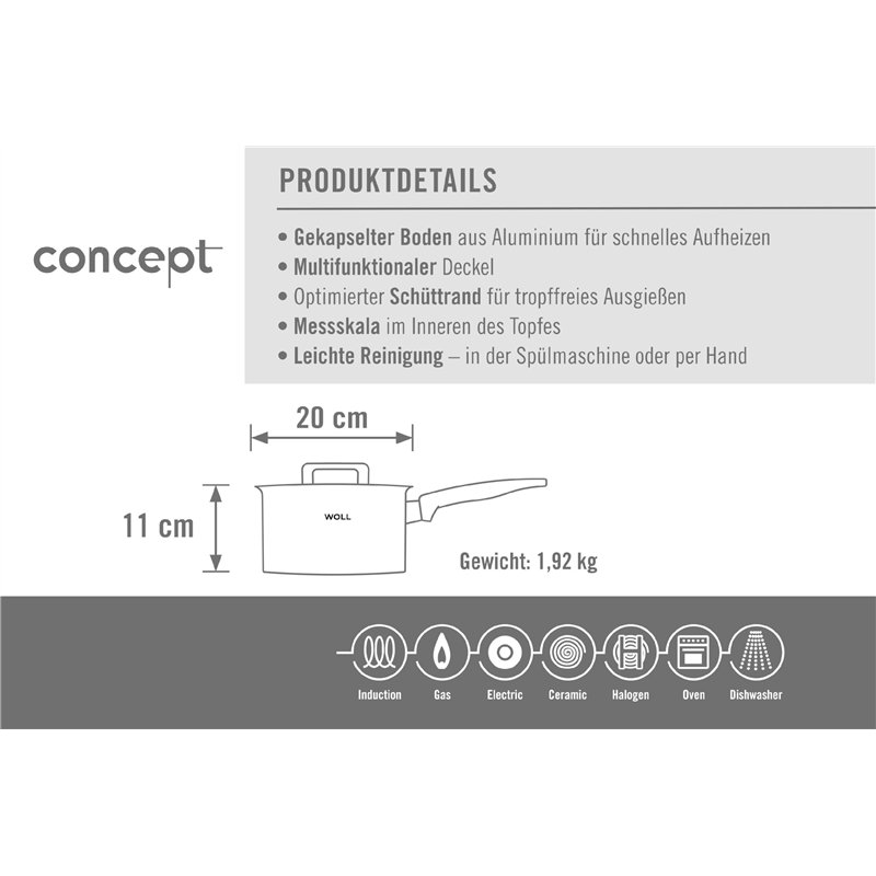 Image secondaire de Woll Concept 920NC Casserole en Acier Inoxydable pour plaques à Induction, ø 20 cm, Hauteur : 11 cm, 3,4 l avec Couvercle en Ver