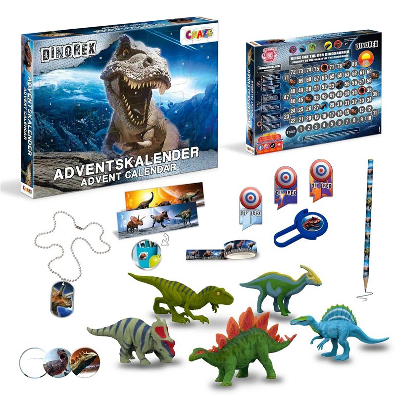 CRAZE DINOREX Calendrier de l'Avent Jouet Dinosaure, Calendrier de l'avent enfant avec Figurine de Dinosaures et accessoires