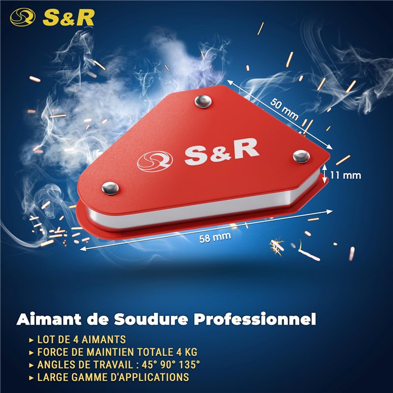 Image secondaire de S&R Mini Aimants de Soudure - Positionneur Magnétique à Equerre Lot de 4 aimant 58 x 50 mm avec angle 45°, 90°, 135°