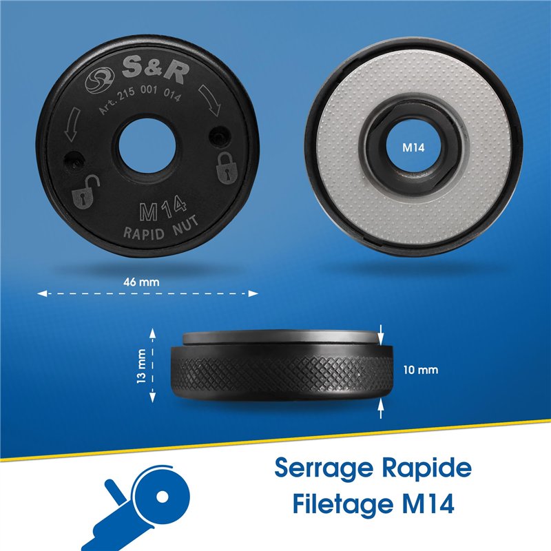 Image secondaire de S&R Ecrou de Serrage Rapide M14 Meuleuse. Filettage Complet pour serrage rapide et sans Clés. Pour meuleuse 115 e 125 mm de tout