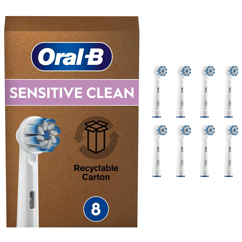 Oral-B Sensitive Clean Brossettes De Rechange Pour Brosse À Dents Électrique Format Spécial Boîte Aux Lettres, Pack De 8, Blanc