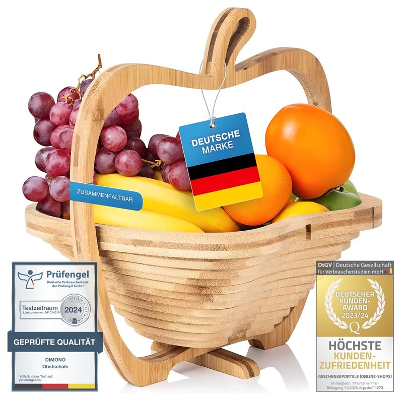 Dimono® Bamboo Bamboo Folding Fruit Basket, Fruit Bowl, Vegetable Bowl and Trivet Folding Basket & Cutting Board, 3 in 1 in beau
