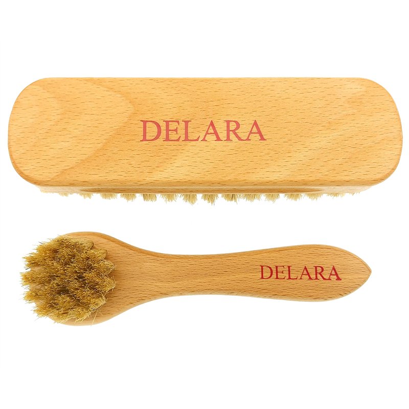 DELARA Une Petite Brosse à Chaussures et Une Petite Brosse à Cirage en Poils naturels, Couleur: Naturel