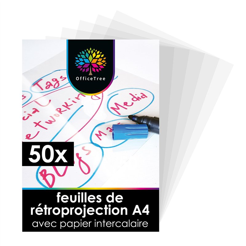 OfficeTree 50 x Feuilles Transparente pour Rétroprojecteur A4