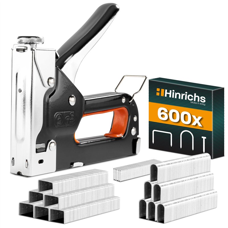 Hinrichs Agrafeuse Manuelle Set - Agrafeuse Professionnelle 3 en 1 pour Bois et Tissu - Agrafeuse Murale Bois et Tissus d'Ameubl