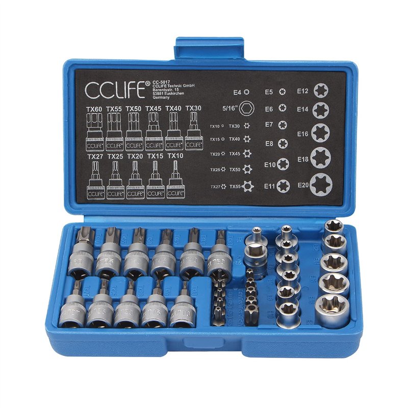 CCLIFE 34 Pièces Coffret douilles torx femelle 3/8
