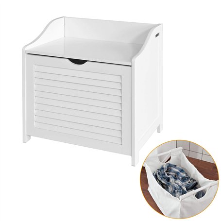 SoBuy FSR40-W Panier à Linge avec Sac Amovible Armoire de Salle de Bain Banc de Rangement