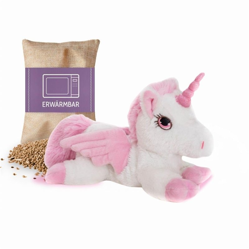Habibi Plush Premium – 1931 Pegasus avec corne pailletée avec coussin de grains amovible – Bouillotte chauffante pour micro-onde