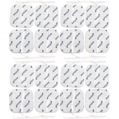 16 électrodes TENS EMS 5x5 cm – électrodes adhésives réutilisables pour appareils TENS/EMS – connecteur 2 mm – excellente conduc