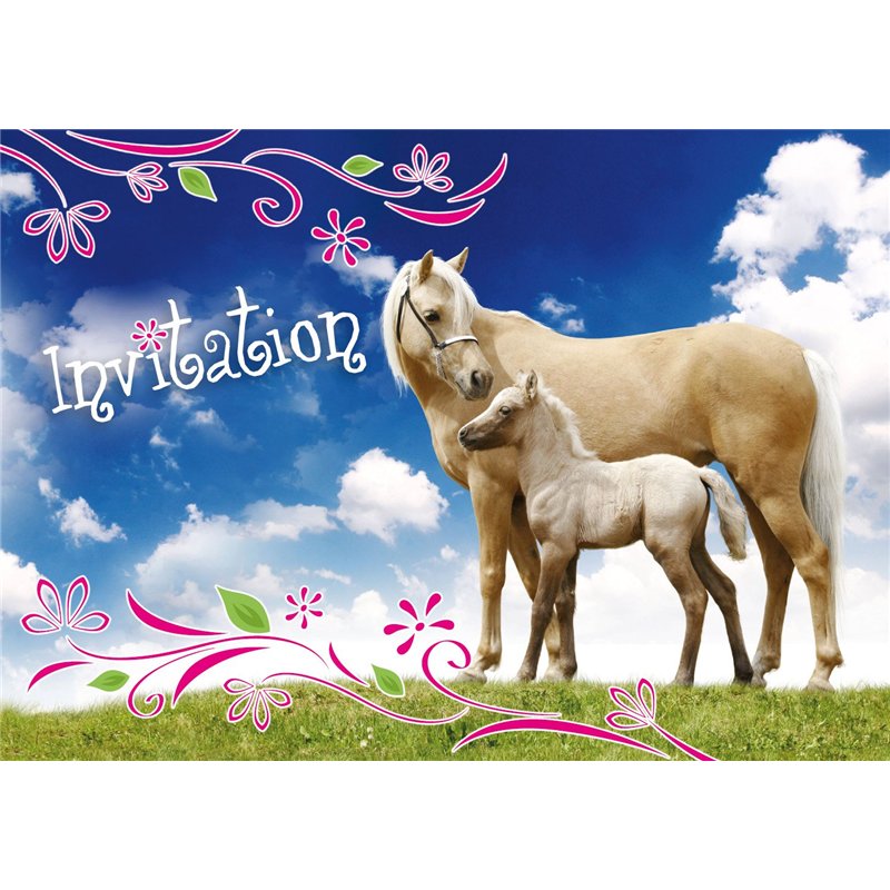 Edition Colibri (10780 FR 10 invitations en Français CHEVAUX/Equitation: lot de 10 cartes d'invitation tendres et illustrées ave