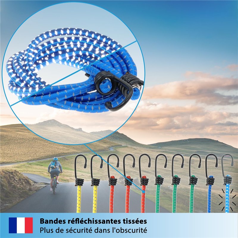 Image secondaire de valonic Kraken, tendeurs Elastique avec Crochets - réfléchissant, Jeu de 10, sandows ave, allongement de 200% - tendeur en Caout