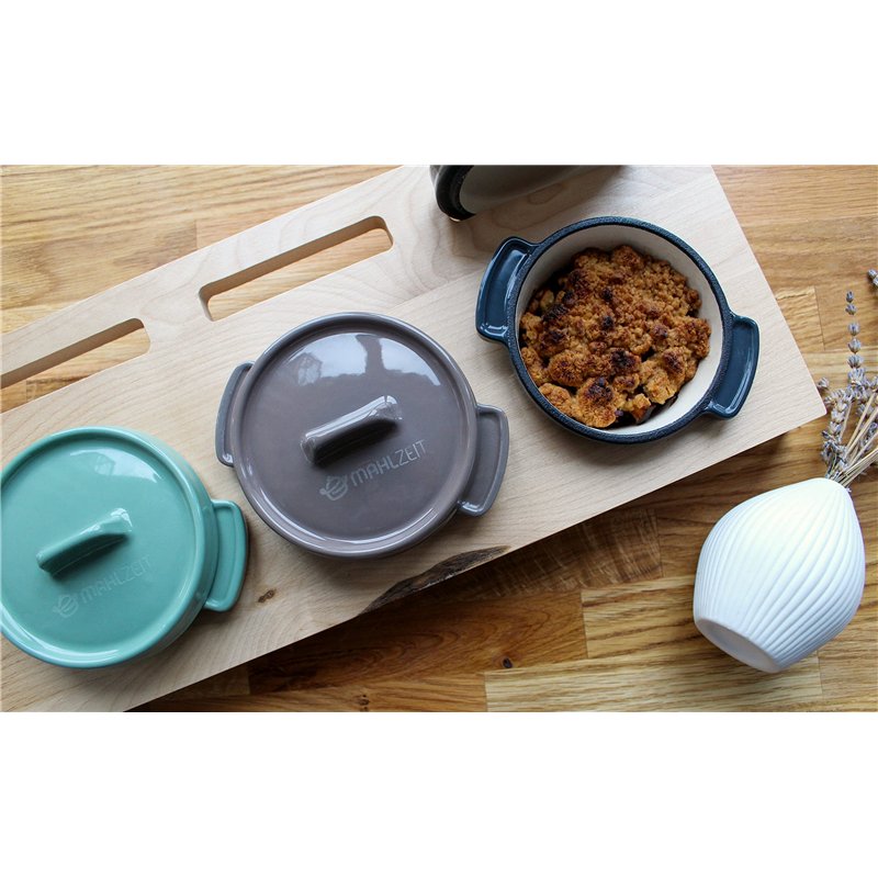 Image secondaire de Mahlzeit Lot de 3 mini cocottes avec support en bois - 3 x 250 ml - En fonte émaillée - Petite cocotte