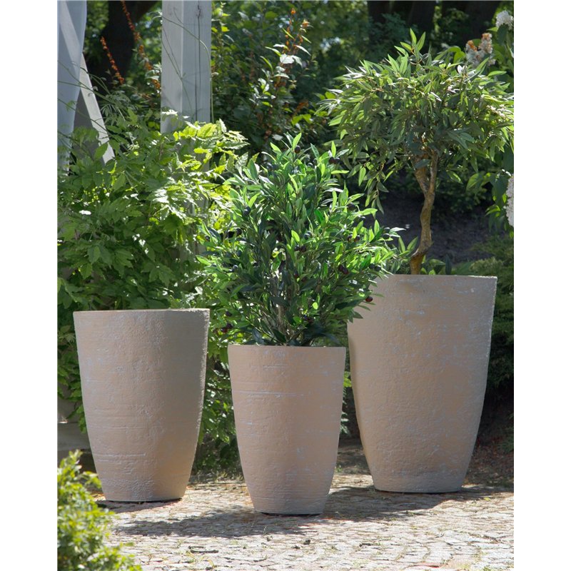 Image secondaire de Haut Cache-Pot Beige en Forme de Vase 43 x 43 x 60 cm Robuste en Pierre et Polyrésine, Pot de Fleurs Idéal pour Extérieur et Int