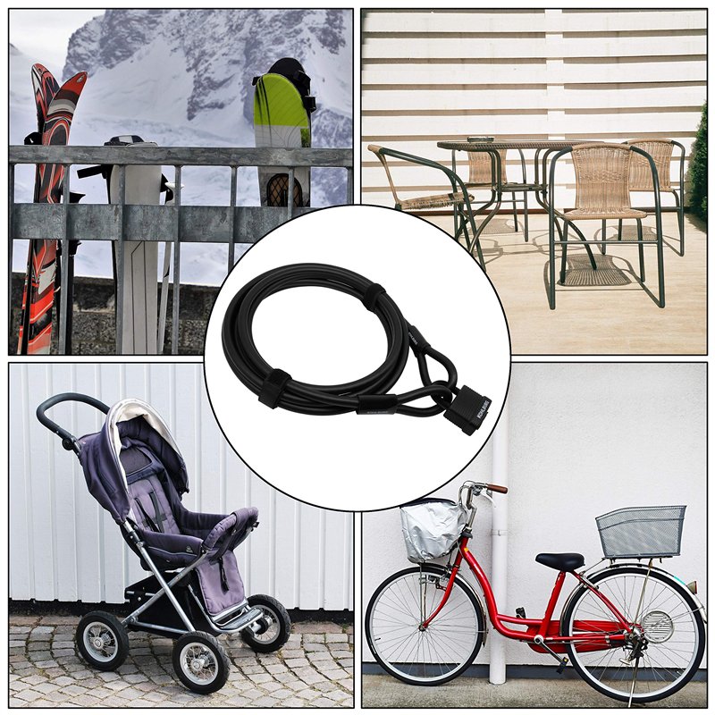 Image secondaire de KOHLBURG antivol de 5 mètres de long - cadenas refermable facilement sans clé - câble en acier de 5 m / 500 cm avec fermetures s