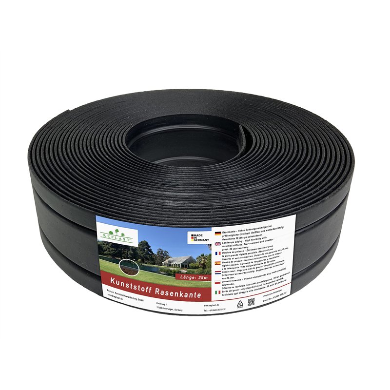 Replast Bordure de gazon, en plastique, 25 m, idéale pour le jardin (125 mm/4 mm)