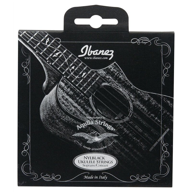 Ibanez NBUKS4 Jeu de corde pour ukulélé de soprano/concert, Aquila Strings, Noir