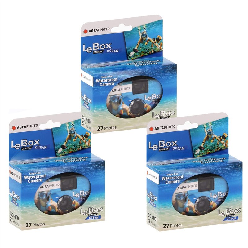 Agfa Le Box Ocean Lot de 3 caméras étanches à usage unique 400 asa 27 poses