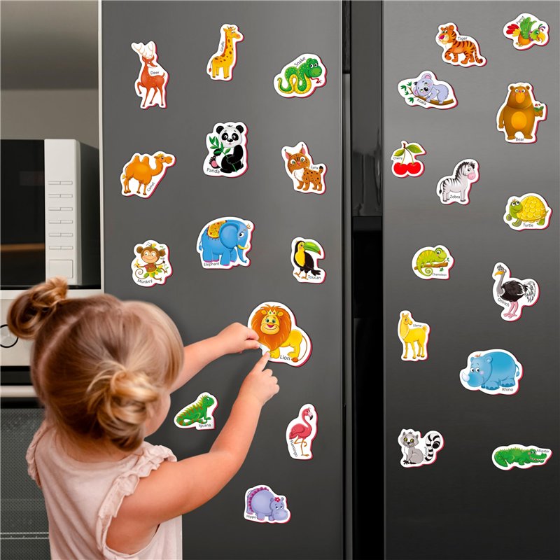 Image secondaire de Little World 27 Magnet Frigo - Aimant Educatif - Aimant pour Tableau Enfant - Animaux Magnetique