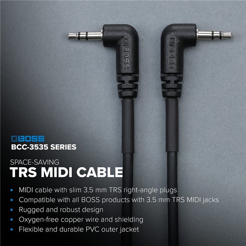 Image secondaire de BOSS BCC-1-3535 30 cm – Câble TRS MIDI 3,5 mm compact – procure une connexion premium grâce à des connecteurs coudés TRS MIDI 3,