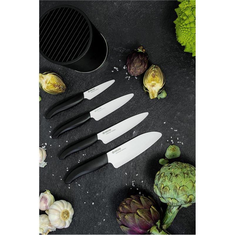 Image secondaire de Kyocera KB-RD BK 4KN FK EU Set de couteaux en céramique avec couteau universel, couteau Santoku et bloc rond pour 8 couteaux, la