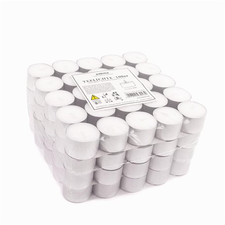 pajoma® Lot de 100 bougies chauffe-plat blanches - Paraffine non parfumée - Durée de combustion : 8 heures - 20 g de poids de ci