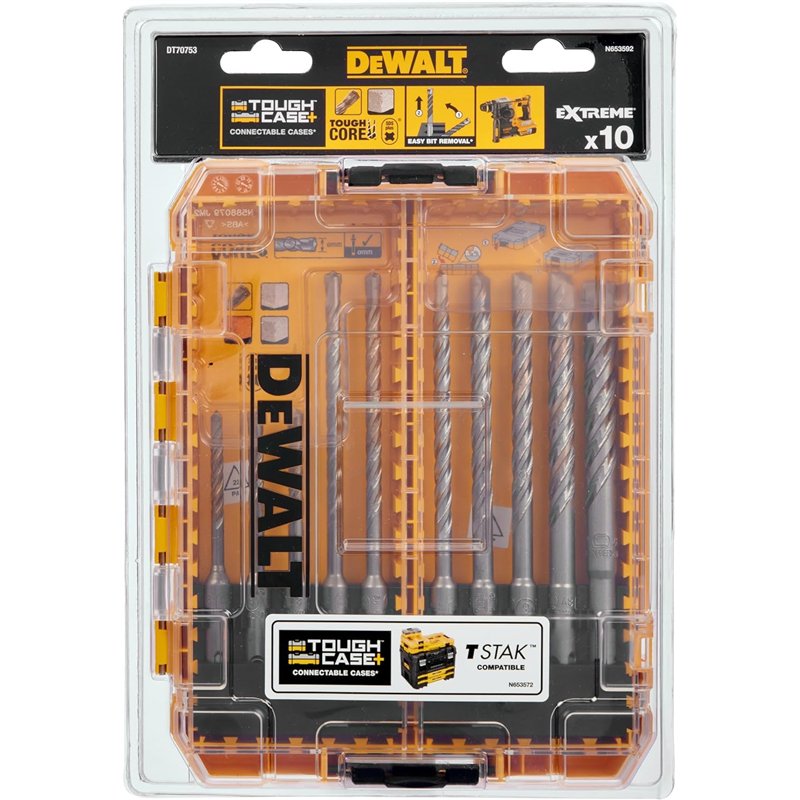 DEWALT Foret SDS-Plus Extreme 2 taillants Coffret TOUGHCASE SDS-Plus EXTREME Coffret - 10 pièces - DT70753-QZ