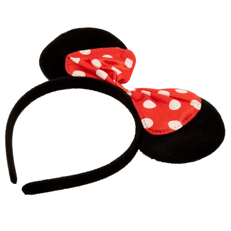Image secondaire de Oreilles de Souris de Bande Dessinée sur Bandeau avec Noeud en Satin Rouge à Pois Blancs - Accessoire Bandeau pour Costume de Dé