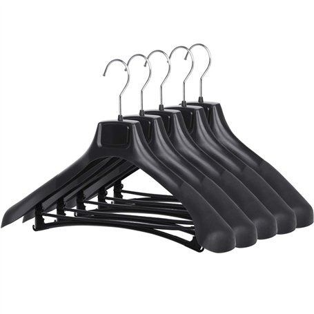 TRIXES Cintres Larges Pantalons Costumes Manteaux Vestes en Plastique Noir - Lot de 5